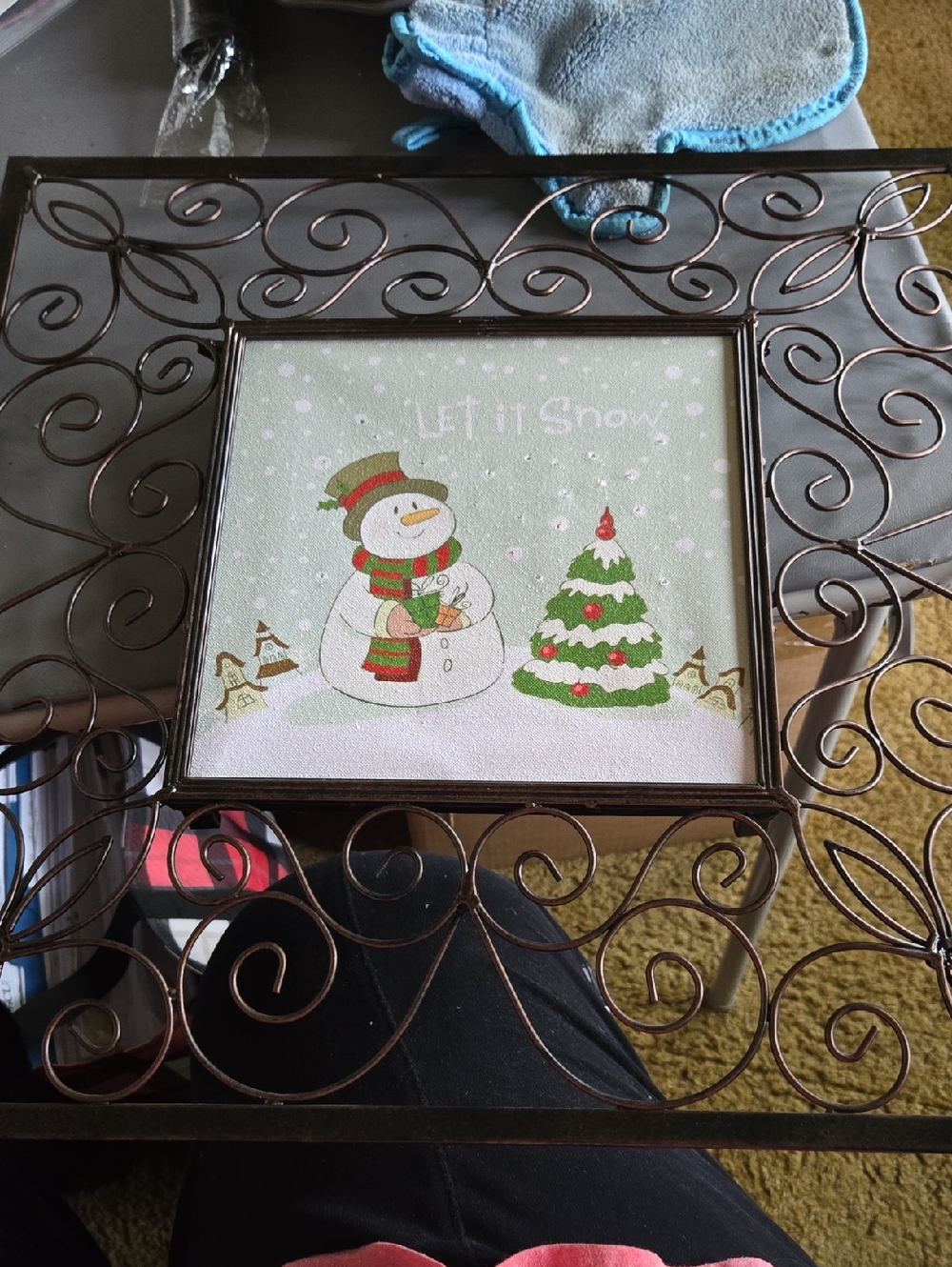 Let It Snow Snowman Holiday Wall Art 9"x9" - Removable From Metal Frame 19"x19"